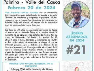 Otro líder social asesinado impunemente en Colombia y van 21